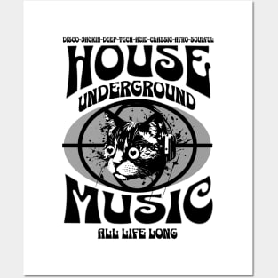 HOUSE MUSIC  - Underground Cat (Black/Grey) Posters and Art